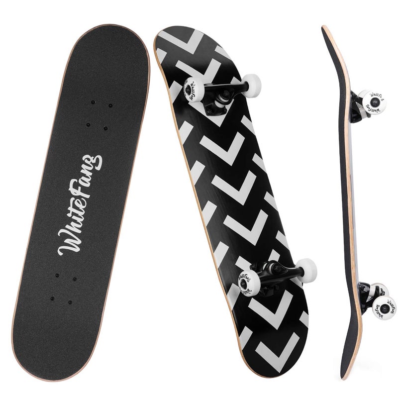 WhiteFang Skateboards for Beginners, Complete Skateboard 31 x 7.88, 7 Layer Canadian Maple Double Kick Concave Standard and Tricks Skateboards for Kids and Beginners (Arrow) - Image 1